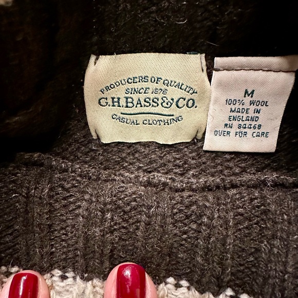G H Bass and Co Mens Dark Brown Wool Sweater Woodland Style Made In England - Picture 2 of 10
